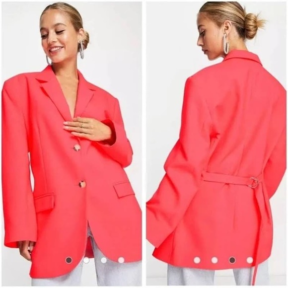 ASOS  NWOT $93  Oversized Grandad Blazer in Fluro Orange Size 8 - Picture 6 of 13